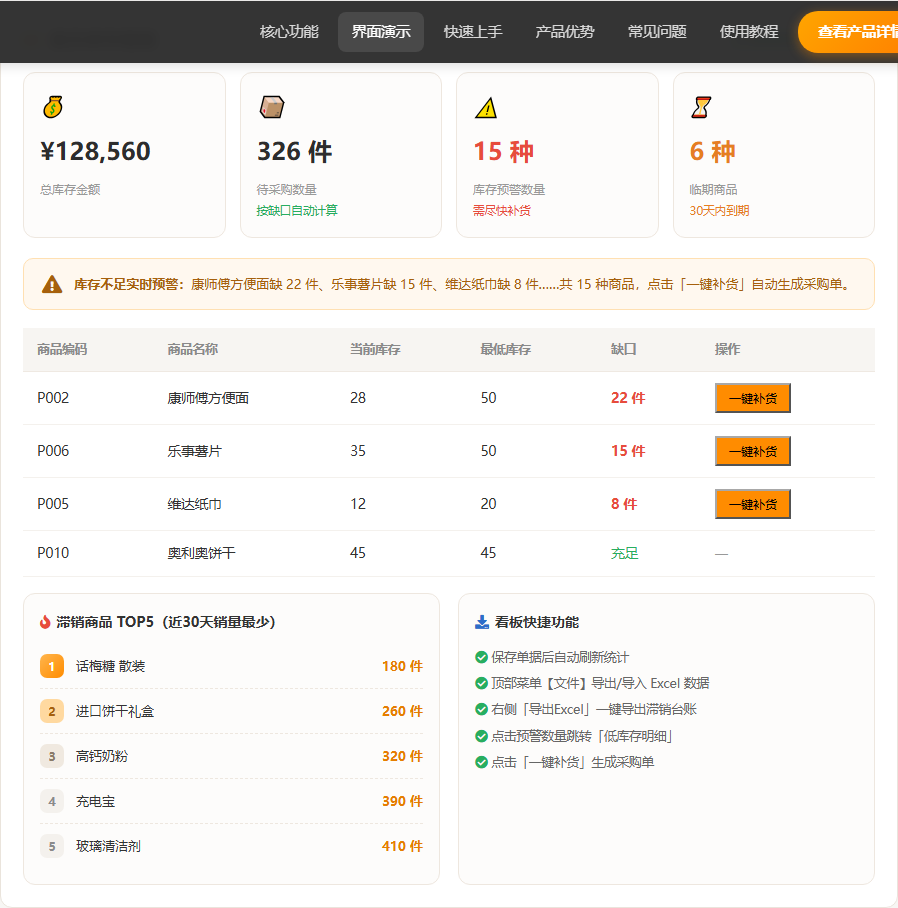 商超收银库存系统 · 软件运行界面截图(演示图 2)